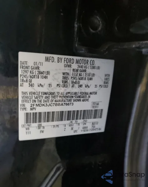 2011 Ford Edge Sel z USA, uszkodzony, nr VIN 2FMDK3JC7BBA76673